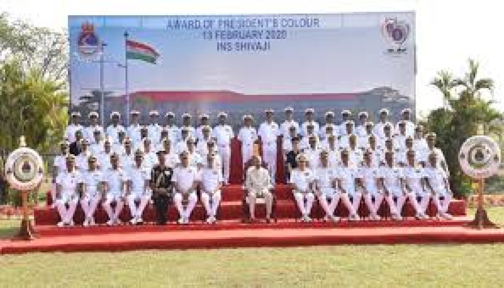 President of India presents colour to INS Shivaji