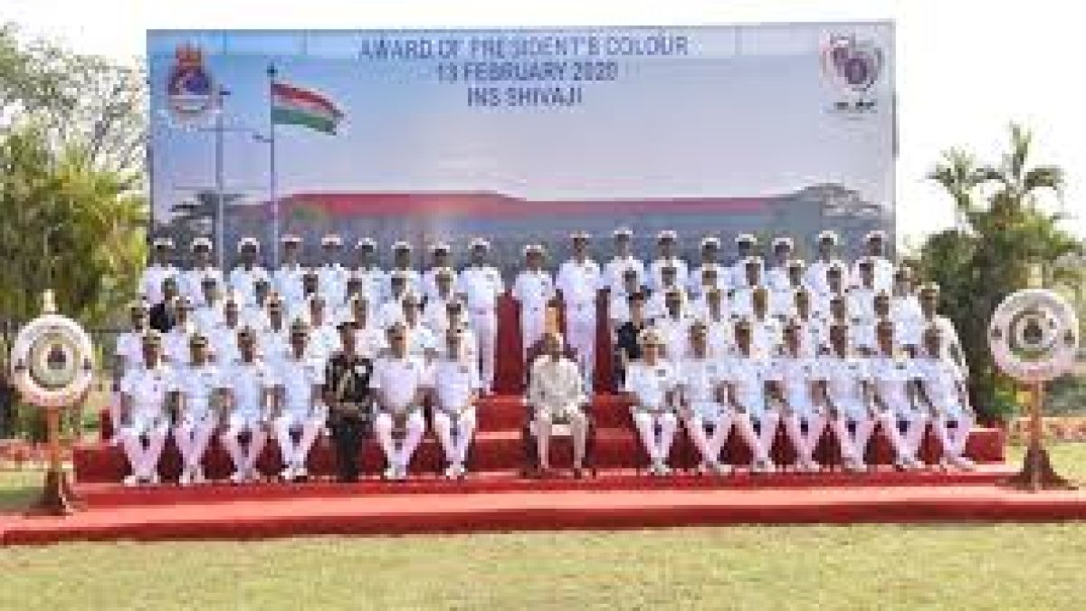 President of India presents colour to INS Shivaji