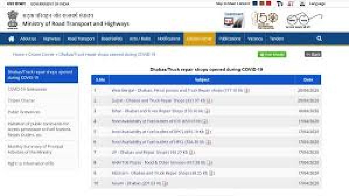 Ministry of Road launched website to aid drivers and cargos during lockdown