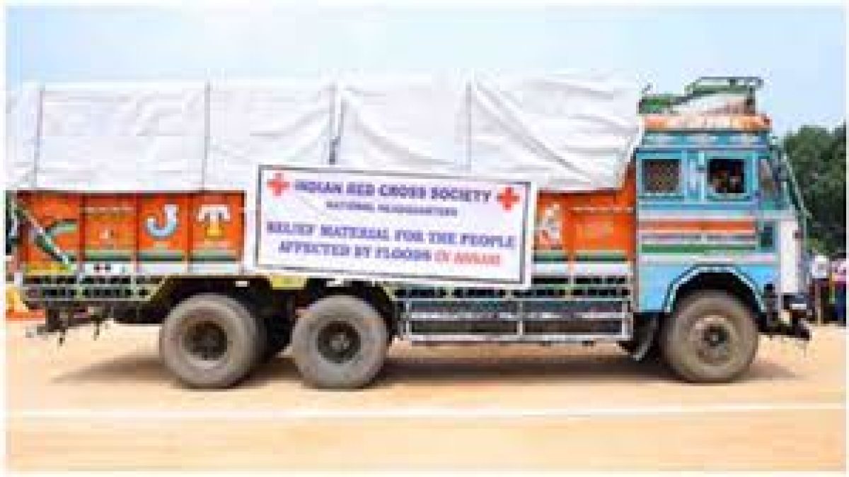 Red Cross relief supply for flood affected people in Assam, Bihar and UP