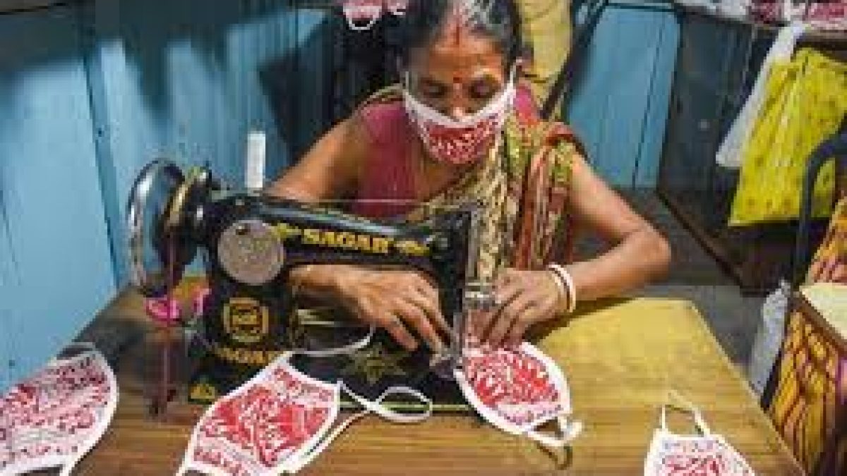 Women prepares homemade masks for villagers to fight COVD 19