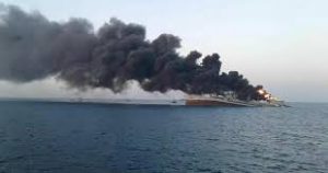 Largest warship in the Iranian navy caught fire and sank