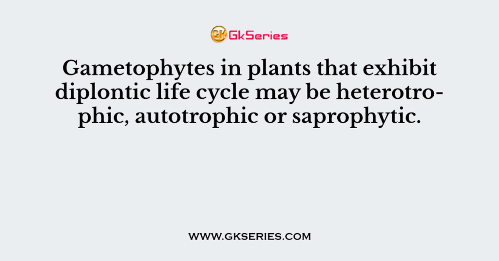 Gametophytes in plants that exhibit diplontic life cycle may be heterotrophic, autotrophic or saprophytic.
