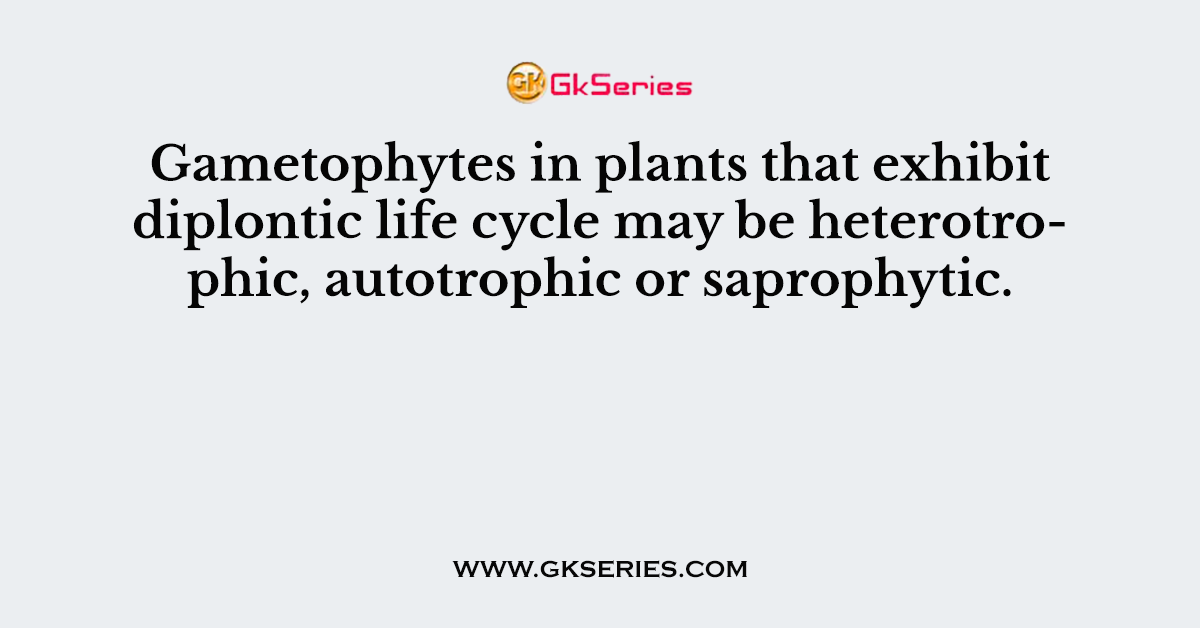 Gametophytes in plants that exhibit diplontic life cycle may be heterotrophic, autotrophic or saprophytic.
