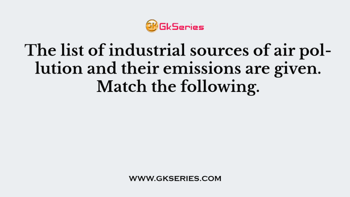 The list of industrial sources of air pollution and their emissions are given. Match the following.
