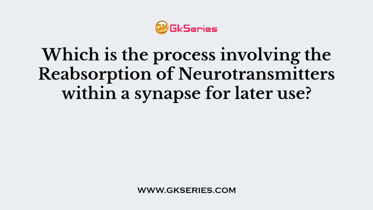 Which is the process involving the Reabsorption of Neurotransmitters within a synapse for later use?