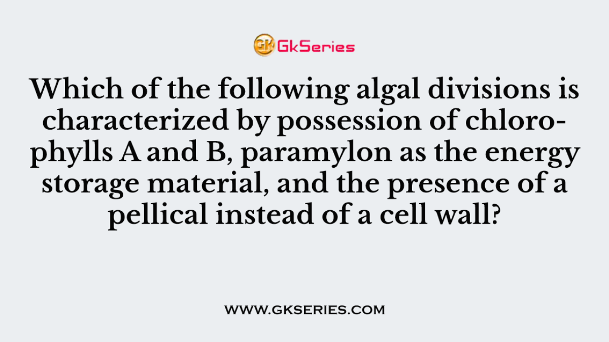 Which of the following algal divisions is characterized by possession of chlorophylls A and B, paramylon as the energy storage material, and the presence of a pellical instead of a cell wall?