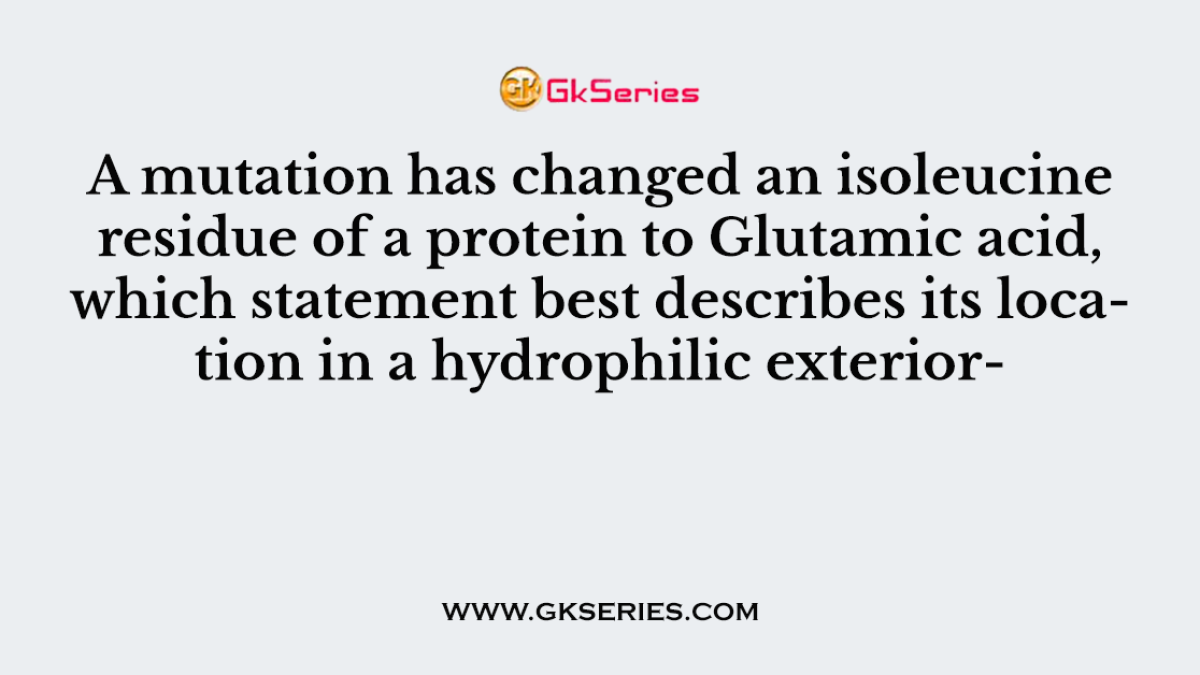 A mutation has changed an isoleucine residue of a protein to Glutamic acid, which statement best describes its location in a hydrophilic exterior-