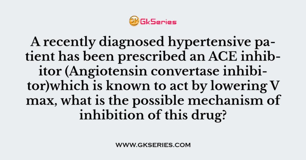 A recently diagnosed hypertensive patient has been prescribed an ACE inhibitor (Angiotensin convertase inhibitor)which is known to act by lowering V max, what is the possible mechanism of inhibition of this drug?