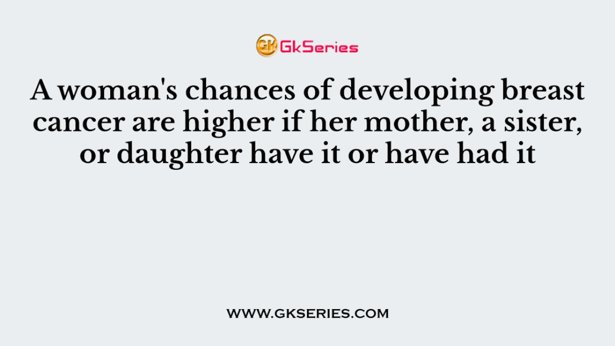 A woman's chances of developing breast cancer are higher if her mother, a sister, or daughter have it or have had it