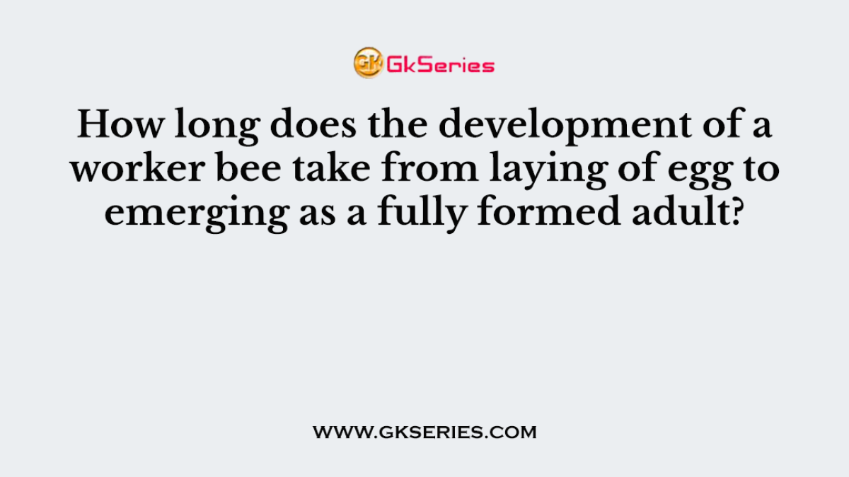 How long does the development of a worker bee take from laying of egg to emerging as a fully formed adult?