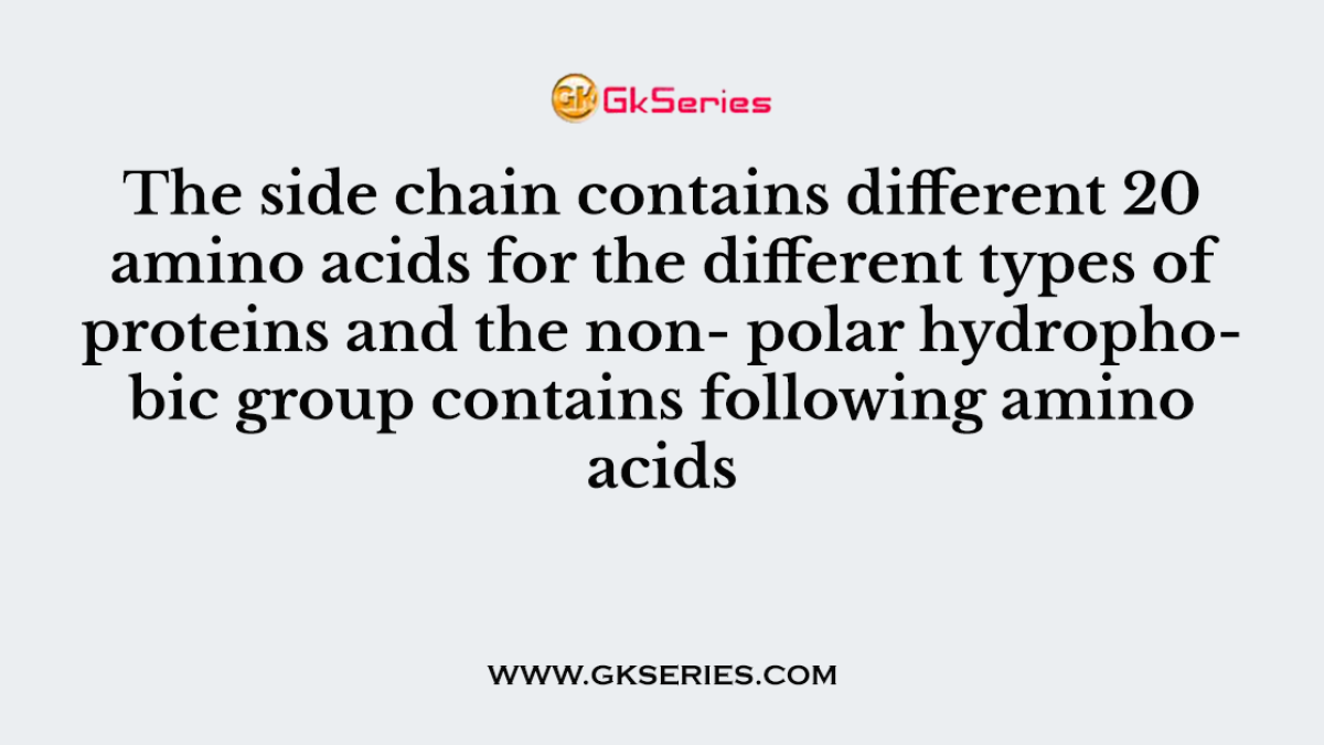 The side chain contains different 20 amino acids for the different types of proteins and the non- polar hydrophobic group contains following amino acids