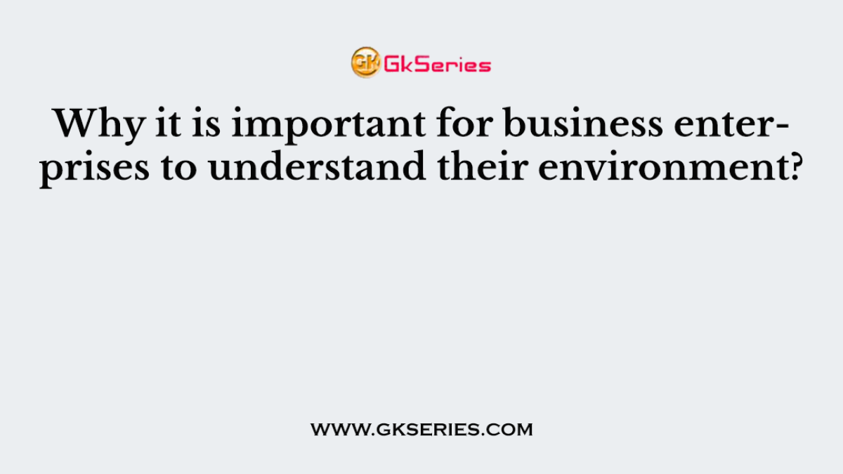 Why it is important for business enterprises to understand their environment?