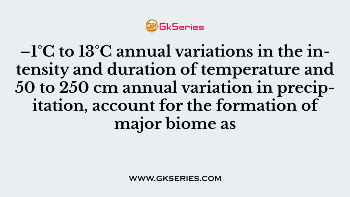 –1°C to 13°C annual variations in the intensity and duration of temperature and 50 to 250 cm annual variation in precipitation, account for the formation of major biome as