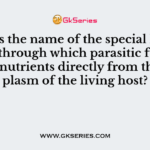 32. What is the name of the special hyphal tips through which parasitic fungi absorb nutrients directly from the cytoplasm of the living host?