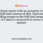 A 240 V, dc shunt motor draws 15 A while supplying the rated load at a speed of 80 rad/s