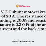 A 250 V, DC shunt motor takes a line current of 20 A