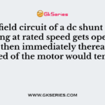 If the field circuit of a dc shunt motor running at rated speed gets open circuited, then immediately thereafter the speed of the motor would tent to