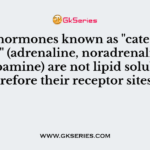 The hormones known as "catecholamines" (adrenaline, noradrenaline and dopamine) are not lipid soluble. Therefore their receptor sites are