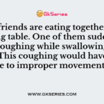 Two friends are eating together on a dining table. One of them suddenly starts coughing while swallowing some food