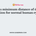 What is minimum distance of distinct vision for normal human eye?