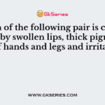 Which of the following pair is characterised by swollen lips, thick pigmented skin of hands and legs and irritability?