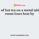 A cup of hot tea on a metal table in a room loses heat by