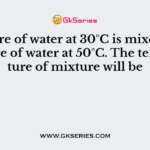 One litre of water at 30°C is mixed with one litre of water at 50°C. The temperature of mixture will be