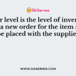 Reorder level is the level of inventory at which a new order for the item should be placed with the supplier
