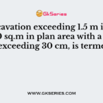 The excavation exceeding 1.5 m in width and 10 sq.m in plan area with a depth not exceeding 30 cm, is termed as