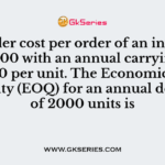 The order cost per order of an inventory is Rs. 400 with an annual carrying cost