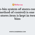 The two-bin system of stores control (or visual method of control) is one whereby each stores item is kept in two storage bins