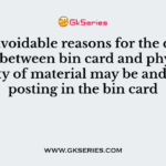 Two avoidable reasons for the difference between bin card and physical quantity of material may be and wrong posting in the bin card