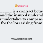 __________ is a contract between the insurer and the insured under which the insurer undertakes to compensate the insured for the loss arising from the risk