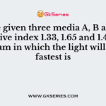You are given three media A, B and C of refractive index 1.33, 1.65 and 1.46. The medium in which the light will travel fastest is