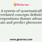 “ A system of systematically interrelated concepts definitions and propositions thatare advanced to explain and predict phenomena” is