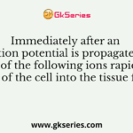 Immediately after an action potential is propagated, which one of the following ions rapidly diffuses out of the cell into the tissue fluid
