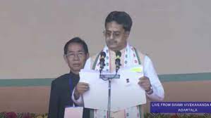 Manik Saha sworn in as chief minister of Tripura for second time