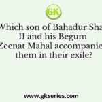 Which son of Bahadur Shah II and his Begum Zeenat Mahal accompanied them in their exile?
