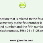 Select the option that is related to the fourth number in the same way as the first number is related to the second number and the fifth number is related to the sixth number. 396 : 24 :: ? : 28 :: 672 : 30