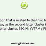 Select the option that is related to the third letter cluster in the same way as the second letter cluster is related to the first letter-cluster. BEGIN : YVTRM :: FURTHER : ?