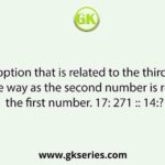 Select the option that is related to the third number in the same way as the second number is related to the first number. 17: 271 :: 14:?