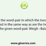 Select the word-pair in which the two words are related in the same way as are the two words in the given word-pair. Weigh : Balance