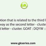 Select the option that is related to the third letter - cluster in the same way as the second letter - cluster is related to the first letter - cluster. GOAT : DQYW : : TRES : ?