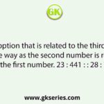 Select the option that is related to the third number in the same way as the second number is related to the first number. 23 : 441 : : 28 : ?