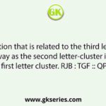 Select the option that is related to the third letter-cluster in the same way as the second letter-cluster is related to the first letter cluster. RJB : TGF :: QPG : ?