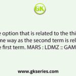 Select the option that is related to the third term in the same way as the second term is related to the first term. MARS : LDMZ :: GAME : ?