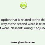 Select the option that is related to the third word in the same way as the second word is related to the first word. Nascent: Young :: Adjunct : ?
