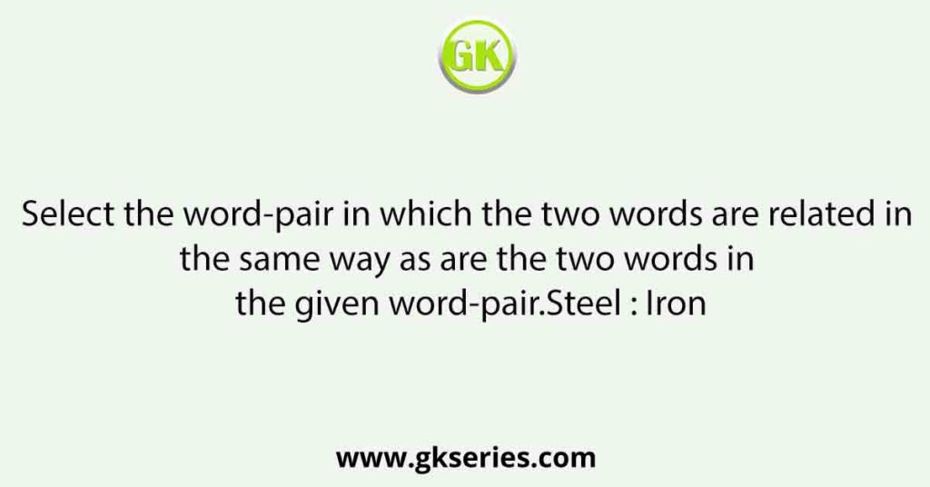 Select the word-pair in which the two words are related in the same way as are the two words in the given word-pair.Steel : Iron
