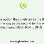 Select the option that is related to the third term in the same way as the second term is related to the first term. HJLN : TORI : : DFHJ :        